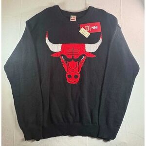 NBA Ultra Game Chicago Bulls Mens Large Black Knit Crewneck Sweater NWT